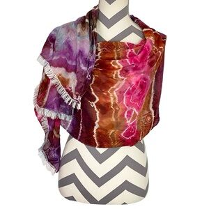 Handmade Tie Dye Scarf Wrap Rectangle 21” x 67” Cotton Embroidered Colorful Red